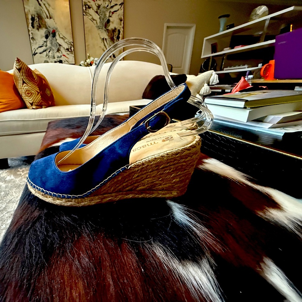 Macarena Carla Wedge Blue Suede Heels - Sz 40 (9) - Picture 5 of 8